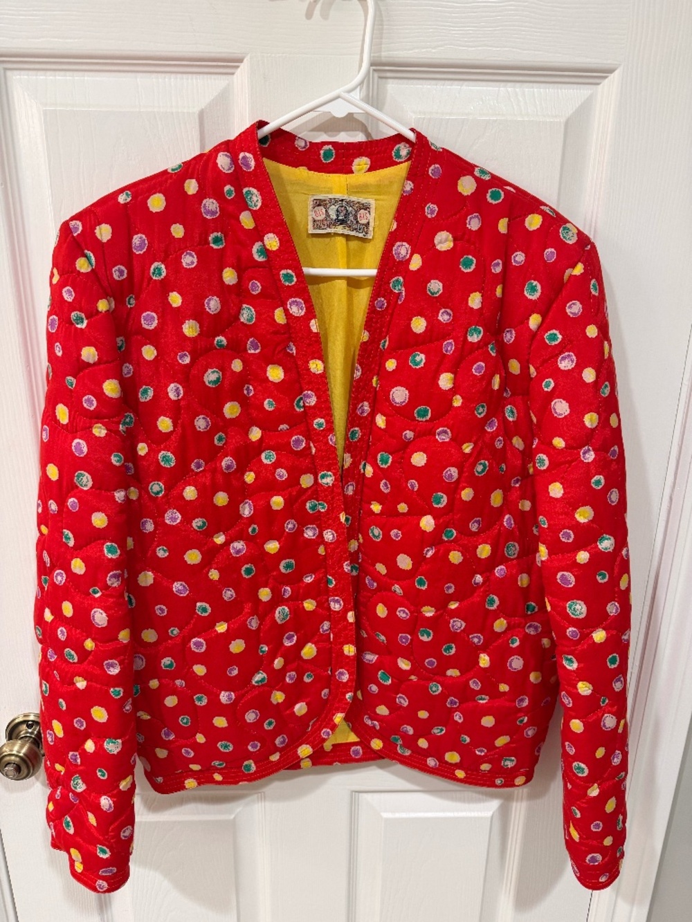 Vintage BIS Bright Red Polka Dot Quilted Jacket Retro Statement Coat Size M